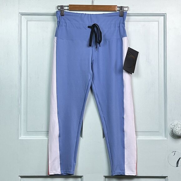 NWT BSP Better Sports Performance Crop Leggings Breathable Blue/White/Orange Lge - Picture 2 of 13